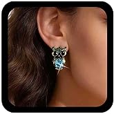 Allereyae Boho Sapphire Owl Earrings Blue Crystal Owl Stud Earrings Gold Bird Stud Earring Cz Bird Earring Jewelry for Women