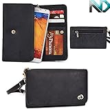 Black Genuine Leather Women's Wristlet Clutch Wallet Lava Iris 502 with Credit Card Holder & NextDIA Cable Organizer