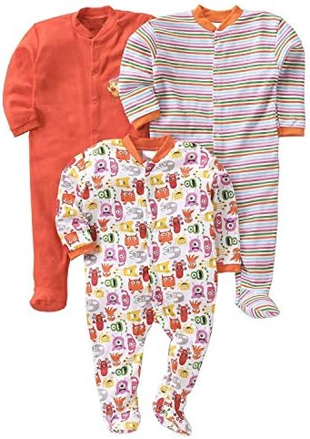 New Born Baby Multi-Color Long Sleeve Cotton Sleep Suit Pack of 3 Plus One Bodysuit Onesie Free.
