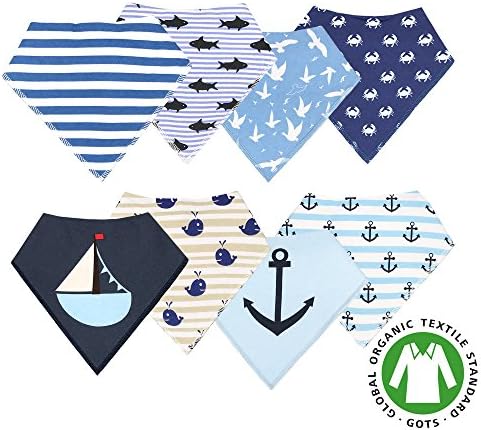 Baby Boy Drool Bibs Infant Bandana Teething Bib with Adjustable Snaps 8-Pack Hypoallergenic Absorbent Cotton Unisex (Sailing Series)