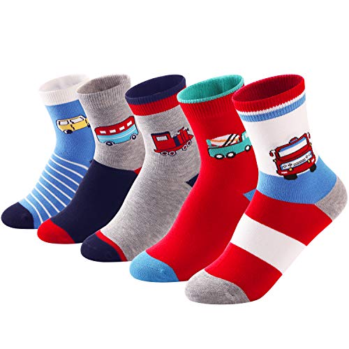 SUNBVE Baby Toddler Boys Cars Comfy Cotton Dress Socks 5 Pack - Thumbnail 7