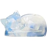 Ytbeoxk 2.1 Inch Opal Cat Crystal Statue, Healing Crystal Sleeping Cat Gemstones Decorations, Lucky Cute Kitten Figurines, White Cat Gift Home Office Desk Decor for Women and Men