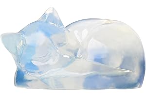 Ytbeoxk 2.1 Inch Opal Cat Crystal Statue, Healing Crystal Sleeping Cat Gemstones Decorations, Lucky Cute Kitten Figurines, White Cat Gift Crystal Home Office Desk Decor for Cat Lover Women and Men