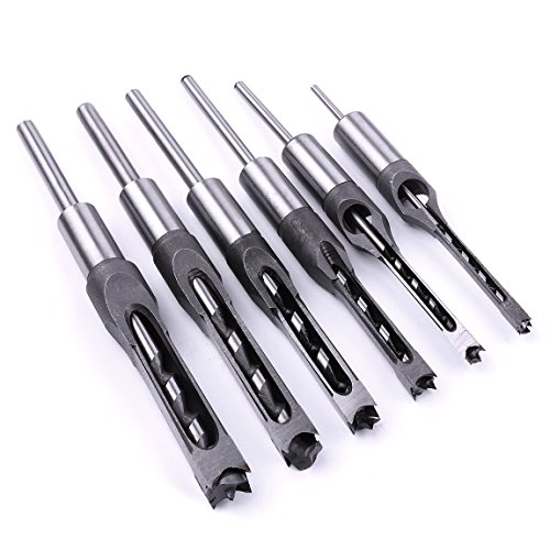 Atoplee 6pcs Woodworker Square Hole Drill Bits Mortising Chisel Set, Mortise Chisel and Bit Set,6 Sizes,1/4 5/16 3/8 1/2 9/16 5/8 inch