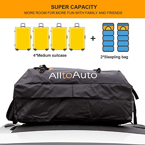 AlltoAuto Car Rooftop Cargo Carrier Bag, 100% Waterproof-15 Cubic Feet, Protective Mat, Storage Bag, Straps&Hooks Include, Soft Shell Carrier Bag for All Cars and Truck with or Without Racks