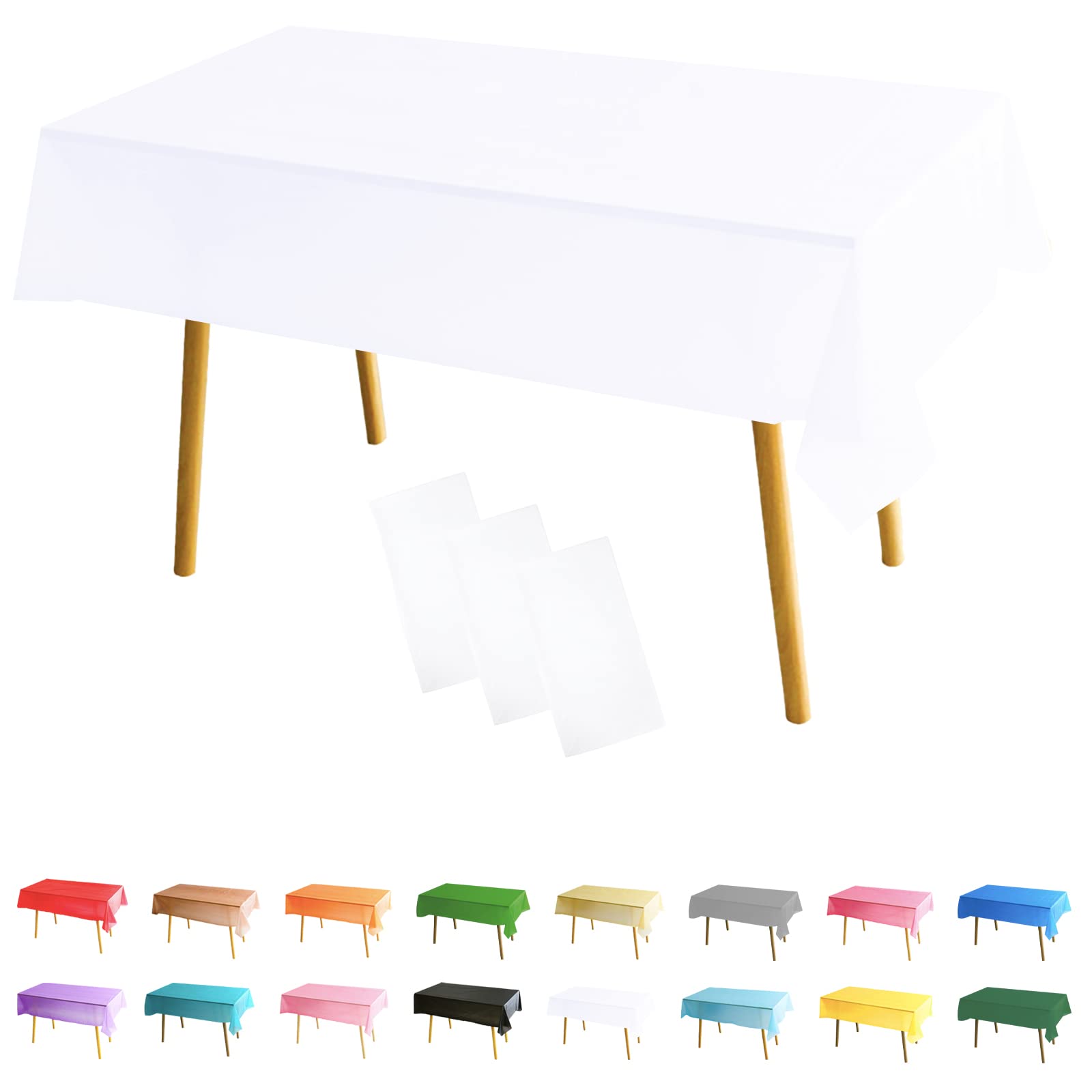 POPOYU 3 Pack Christmas Table Cloth Party Disposable Tablecloths,White Table Covers,137x274cm Rectangle Large Plastic Tablecloth Party for Picnic,Baby Shower,Xmas Party,Christmas Table Decorations