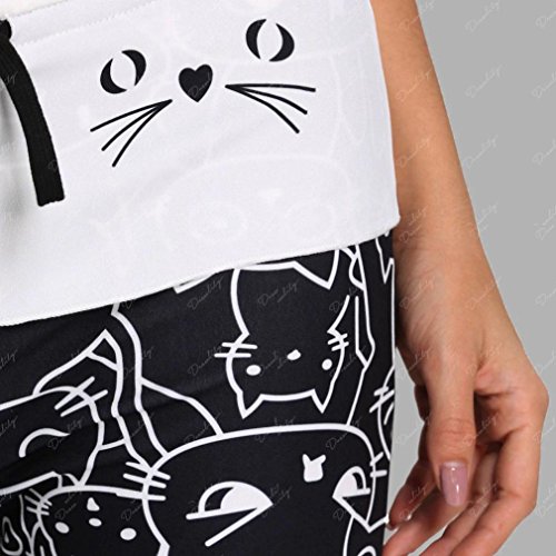 Kinrui Womens High Waist Leggings Sports Gym Yoga Workout Fitness Pants Cat Prints Drawstring Pants Leggings (Black, S)