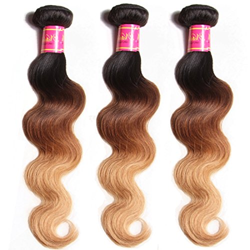 Nadula 6A Grade Brazilian Virgin Wavy Ombre Body Wave 3 Bundles Cheap Human Hair Products 95-100g/pcs Remy Weave Extensions Natural Color (16 18 20, T1b/4/27)