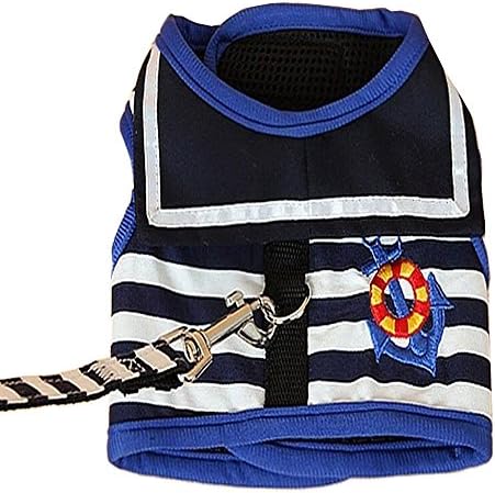 BWSC New Sailor Dog Harnesses And Lead Set For Chihuahua Doggie and Puppy Blue Colour (XS)