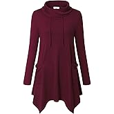Bulotus Womens Sweaters 2025 Winter Cowl Neck Long Asymmetrical Tunic Sweaters for Leggings Holiday Vacation Tops
