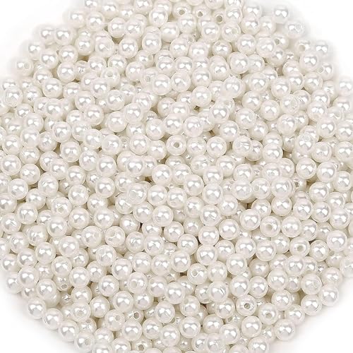 PODDU White Round Beads, 1000 Pieces, 6 mm ABS Glass Beads, Craft Beads for Jewellery Making