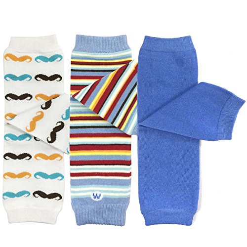 Bowbear Baby 3-Pair Leg Warmers, Moustache Mania