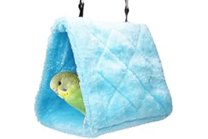 Cdycam Pet Bird Nest Hammock Hanging Cave Cage Plush Snuggle Happy Hut Tent Bed (Small, Blue)