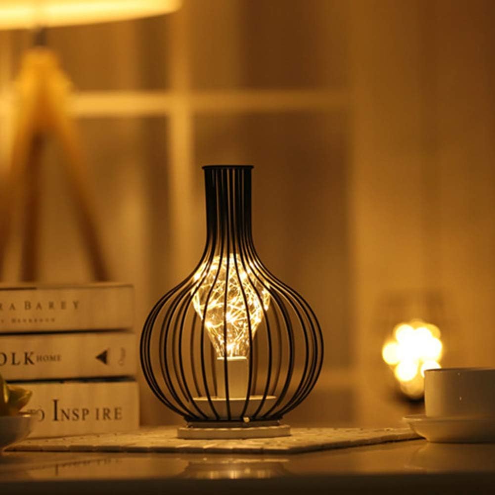 Diamond Metal cage LED Lantern Battery Powered, Retro Table Lamp Cordless Accent Light with LED Edsion Style Bulb. Great for Weddings, Parties, Patio