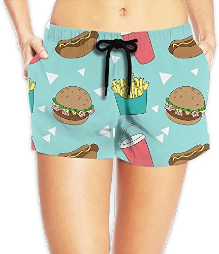 KCBHWS Women's Burger and Fries Fastfood Vacation Board Shorts Casual Shorts