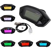 CHANGCHENG Motorcycle Speedometer LED Tachometer | Universal LCD Digital Odometer Gauge Adjustable 7 Colors 2,4 Cylinders for All Motorcycle with DC 12V