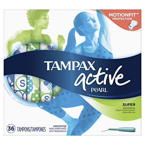 Tampax Pearl Active Plastic Applicator Tampons, Super Absorbency, Unscented, 36 Count - Pack of 6 (216 Total Count) (Packaging May Vary)