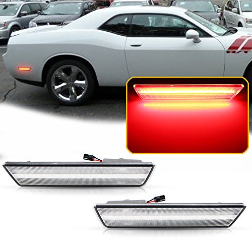 GTINTHEBOX 2PCS 3D Classic Clear Lens Red 36-SMD LED Rear Bumper Side Marker Lights Lamps Replacement Kit For 2008-2014 Dodge Challenger & 2011-2014 Dodge Charger