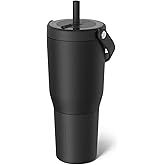 BrüMate Resa 35oz 100% Leakproof Travel Tumbler w/Handle & Straw | Flexible SoftSip Straw | Silicone Sleeve for Durability | Stainless Steel | Cup Holder & Travel Friendly Water Bottle (Matte Black)