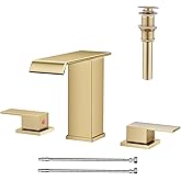 AVSIILE Waterfall Bathroom Faucet 3 Hole, Brushed Gold 8 Inch Widespread Modern 3 Piece Bathroom Sink Faucets & Parts, Touch On Lavatory Faucet for Bathroom Vanity