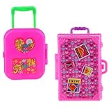 Homyl 2pcs Pink Miniature Plastic Rolling Suitcase Luggage Box for Barbie Dollhouse Decoration Accessory