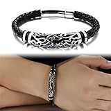 JOEYOUNG Fashion Jewelry Wide Braided Leather Bracelet Bangle for Men and Women Black Fabric Genuine Leather Wristband Bangle with Stainless Steel Magnetic Box Clasp, 8.5