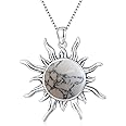 DOLIOX Sun Turquoise Pendant Necklace, 925 Sterling Silver Genuine Gemstones Western Jewelry Gift for Women