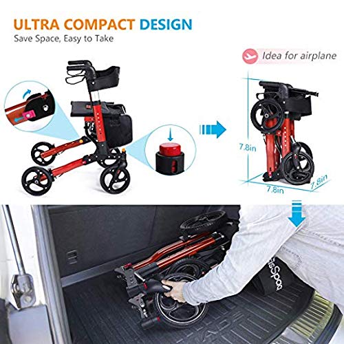 OasisSpace Ultra Folding Rollator Walker with Wide Seat 8 inches