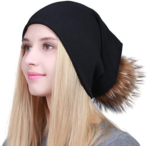 GEEBRO Women Winter Pom Pom Beanie Hat With Soft Slouchy Snow Knit Cotton Skull Cap