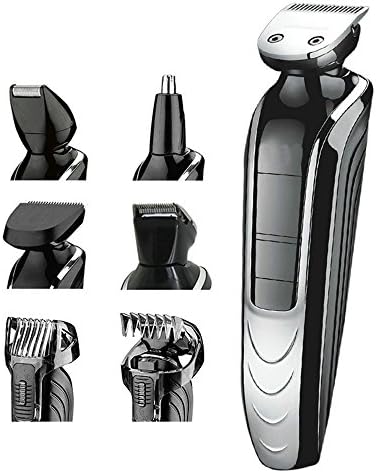 AMCHOICE 6 in 1 Hair Trimmer Titanium Hair Clipper Electric Shaver Beard Trimmer Men Styling Tools Shaving Machine Cutting Body Groomer Kit (Dark black)