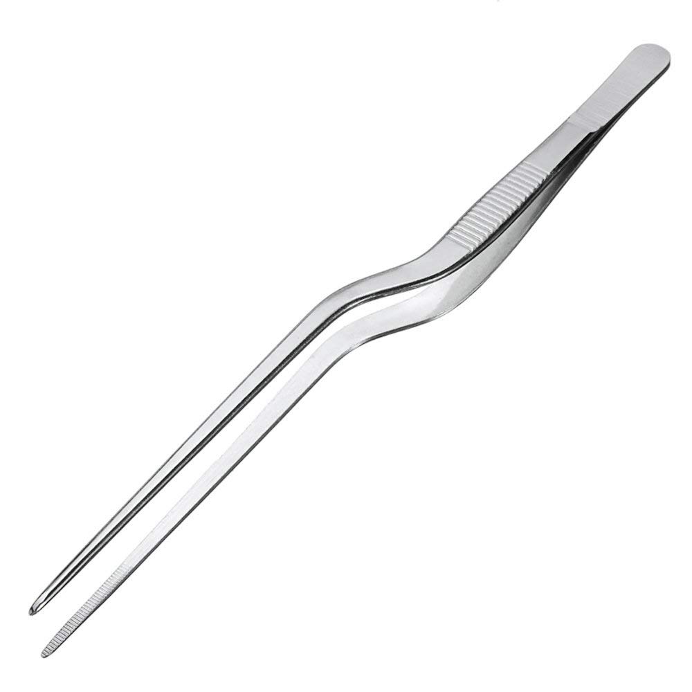 ABMRO 200mm 304# Stainless Steel Precision Offset Culinary Chef's Tweezers,Kitchen Cooking Tongs for Plates Decorating Foods Dessert Cake Decoration and Succulents Care