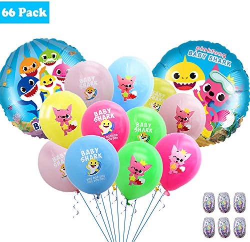 Balloons for Baby Shark Theme Birthday Party Decorations，Baby Shower Birthday Party Shark and Fox Decorations Balloons 66 PCS