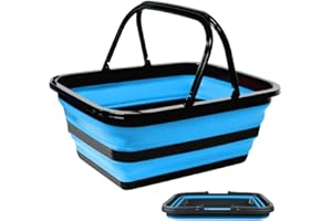 Monozuki Collapsible Sink 4.8Gal/18.1L Eco-Recycled Material Picnic Basket with Handle Bucket for Cleaning Camping Essentials Space Saving Outdoor Portable Bucket for Camping (Blue)