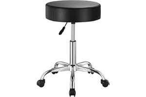 VEVOR Rolling Stool with Wheels, 450 LBS Weight Capacity Round Rolling Stool Chair, Height Adjustable Thickened PU Leather Swivel Stool for Salon, Spa, Massage, Tattoo, Clinic, Black