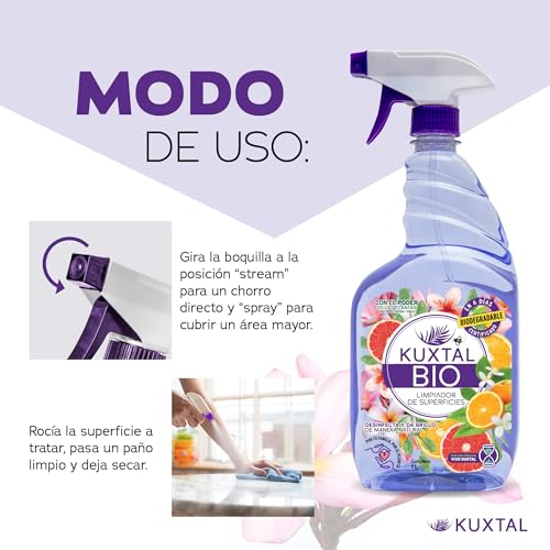 KUXTAL Limpiador para Superficies Multiusos 10 Litros, Fórmula con Ingredientes Naturales, Elimina manchas y polvo, Certificación Biodegradable OECD 301-A, Aroma Cítrico Floral