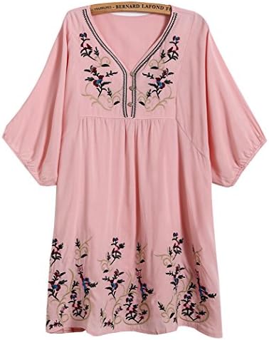 Kafeimali Women's T-shirt Tunic Dresses Mexican Embroidered Peasant Tops Blouses