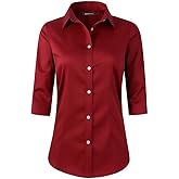 Beninos Women's 3/4 Sleeve Formal Work Wear White Button Down Shirt