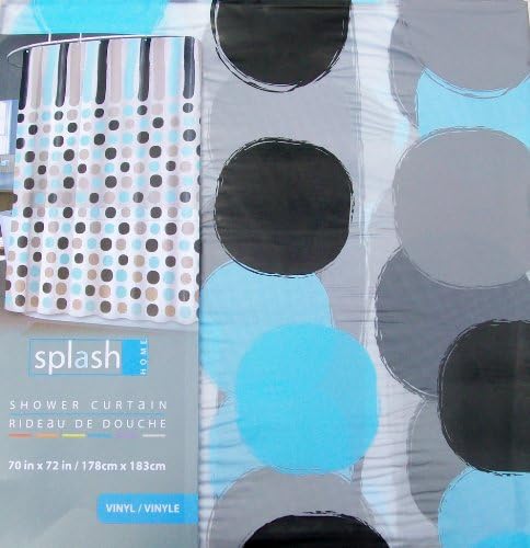 Dab Vinyl Shower Curtain Dots & Stripes In Shades Of Aqua, Grey, Black On Clear