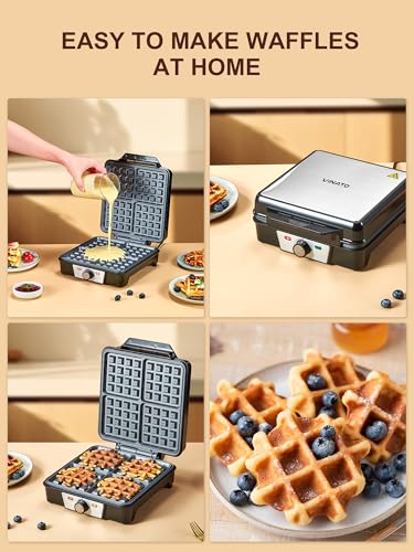 VINATO Waffle Maker, Waffle Maker, 4 Slice Square Waffle Maker, 1200W