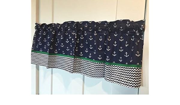 Amazon Com Navy Green Nautical Anchors Chevron Curtain Valance