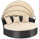 homall outdoor patio round daybed with retractable canopy wicker furniture sectional seating with washable cushions for patio backyard porch pool daybed separated seating beige 