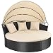 Homall Outdoor Patio Round Daybed with Retractable Canopy Wicker Furniture Sectional Seating with Washable Cushions for Patio Backyard Porch Pool Daybed Separated Seating (Beige)