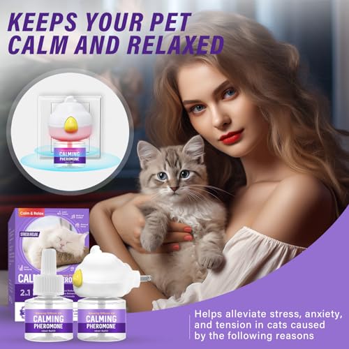 Feromoni per Gatti, Diffusore di Ferormoni per Gatto per Ridurre Graffi e Marcature, Soluzione Relax per Gatti per 60 Giorni, 2 Ricariche 48 ml, Adatto per Più Gatti