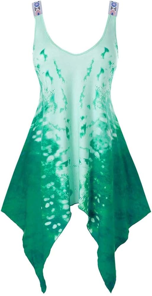 Aniywn Women's Summer Sleeveless Irregular Tank Tops V Neck Printing Asymmetrical Flowy Tunic Cami Top