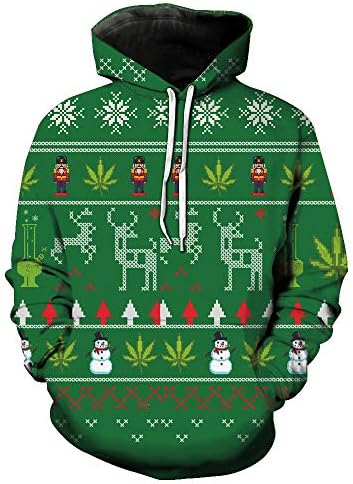 Clearence Mens Tops KpopBaby Autumn Winter Christmas Printing Long Sleeve Hooded Sweatershirt Blouse