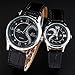 DREAMING Q&P Romantic His and Hers Watches,Pair Hearts Wristwatches for Couples Man Woman,Black Ultrathin Leather Strap Set of 2