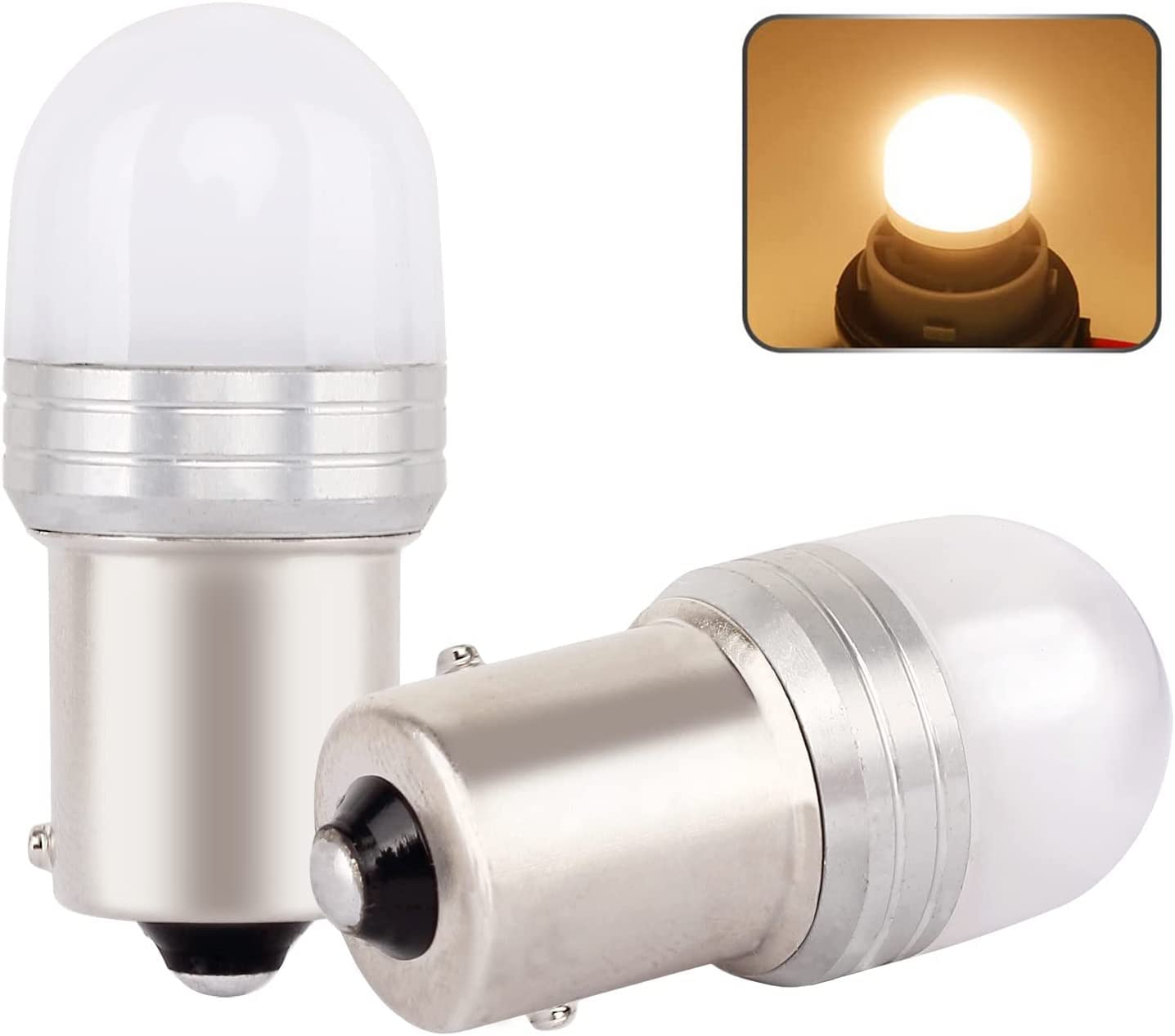 Bsxywa 1156 LED Bulbs Ba15s P21W LED Lights, 12V 24V 3000K Warm White, Used For RV Interior, Backup Reverse Lights Tail Lights. 2Pcs