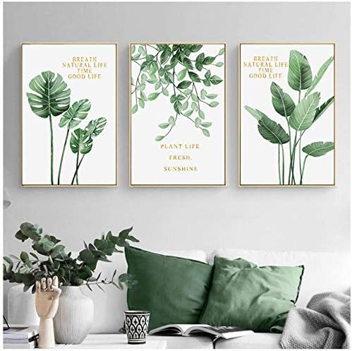 qiaoaoa Green Plant Home Decoration Wall Art Canvas Painting Monstera Leaf,Nordic Posters and Prints Wall Pictures for Living Room Decor-50x70cmx3 No Frame