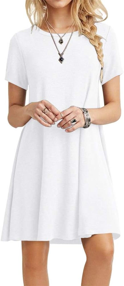 POPYOUNG Women's Summer Casual Tshirt Dresses Short Sleeve Boho Beach Dress