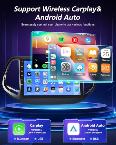 NHOPEEW Qualcomm 8 Core 4+64G Autoradio per Jeep Compass 2017-2021 - 10 pollici Radio Supporto Carplay&Android Auto 5G Wifi&GPS DSP 3D Auto Mondel Display Ventola di raffreddamento